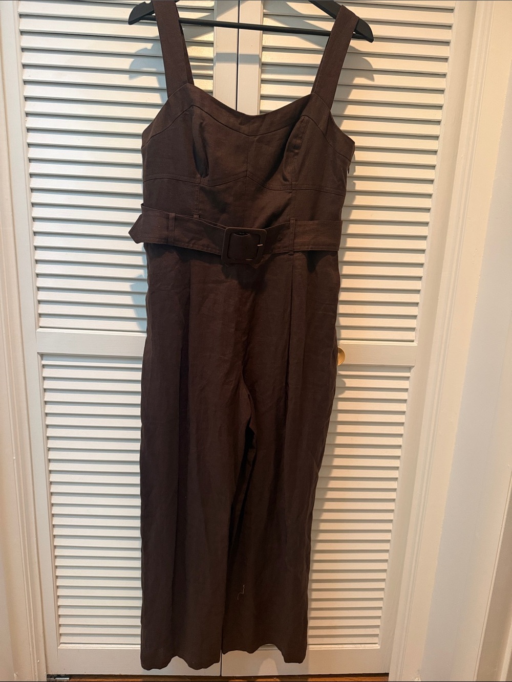 Boden Chocolate Brown Wide-Strap Belted Jumpsuit